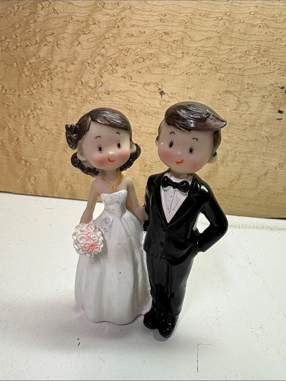 Wedding Cake Topper Bride and Groom Figurine in White and Black